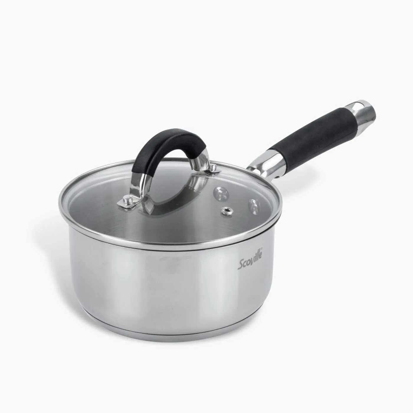 Scoville Steellux 16cm Saucepan with Lid. Small Non-Stick Stainless Steel Saucepan