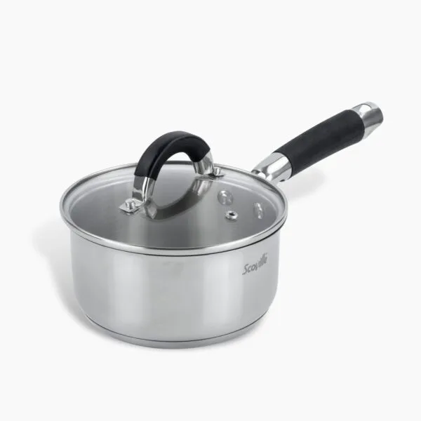 Scoville Steellux 16cm Saucepan with Lid. Small Non-Stick Stainless Steel Saucepan