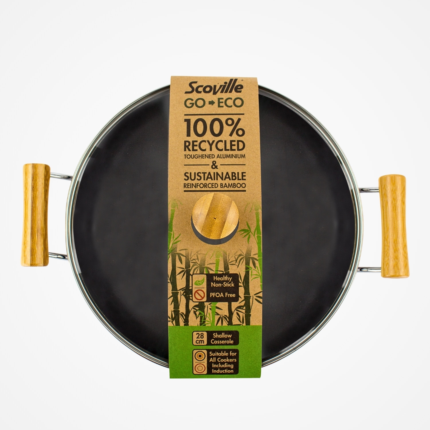 Scoville Go Eco 28cm Shallow Casserole Pan with Lid