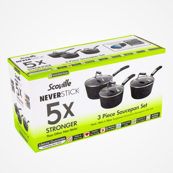 Scoville Neverstick 3 Piece Saucepan Set with Lids, Non-Stick Pans Set