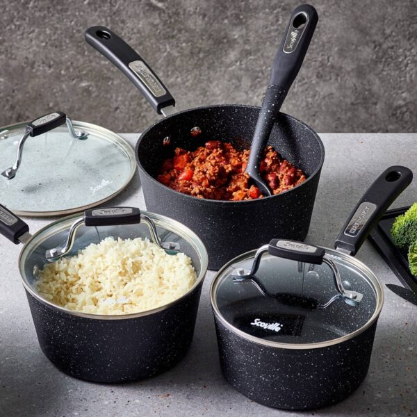 Scoville Neverstick 3 Piece Saucepan Set with Lids, Non-Stick Pans Set